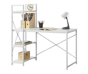 [en.casa] Scrivania con Scaffale Integrato Tavolo con Ripiani Laterali Scrivania per Ufficio e Studio Scaffale a Sinistra/Destra - Bianco