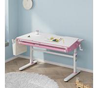 [en.casa] Scrivania Regolabile in Altezza 54-76 cm per Cameretta con Piano 120 x 60 cm Inclinabile e Cassetto Portaoggetti Tavolo Studio Disegno per Bambini Ganci Borsa Laterale - Rosa/Bianco