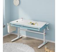 [en.casa] Scrivania Regolabile in Altezza 54-76 cm per Cameretta con Piano 120 x 60 cm Inclinabile e Cassetto Portaoggetti Tavolo Studio Disegno per Bambini Ganci Borsa Laterale - Azzurro/Bianco