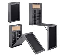 [en.casa] Scrivania Ribaltabile a Parete Tavolo a Scomparsa Pieghevole da Muro con Scomparti Portaoggetti Bacheca in Sughero e Lavagna Mobile Salvaspazio - Grigio Scuro