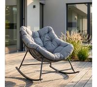[en.casa] Sedia a Dondolo con Cuscino Imbottito e Struttura in Acciaio Poltrona Seduta Relax da Esterno Interno Giardino Balcone Soggiorno 85 x 90 x 91 cm - Nero/Grigio