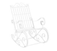 [en.casa] Sedia a Dondolo da Giardino in Metallo Poltrona Relax da Esterno con Braccioli Curvi e Schienale Alto Motivi Decorativi in Stile Country Shabby per Balcone Terrazza Patio - Bianco