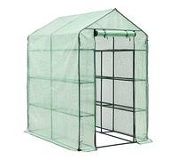 [en.casa] Serra da Giardino a 6 Ripiani a Forma di Casetta con Copertura in PE Verde Reticolato 2 Scaffalature con Telaio in Acciaio 120 x 170 x 194 cm