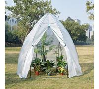 [en.casa] Serra da Giardino per Coltivazione Piante Telaio a Cupola in Acciaio Alto 200 cm Copertura in PE Semitrasparente Bianco Apertura a Cerniera Lampo Finestra Avvolgibile