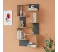 [en.casa] Set 2 Scaffali da Parete Mensole Moderne Libreria a Muro con Ripiani Asimmetrici per Soggiorno Camera Ufficio 93 x 24 x 15 cm Effetto Legno/Antracite