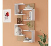 [en.casa] Set 2 Scaffali da Parete Mensole Moderne Libreria a Muro con Ripiani Asimmetrici per Soggiorno Camera Ufficio 93 x 24 x 15 cm Bianco/Effetto Legno