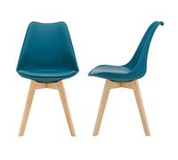 [en.casa] Set 2 Sedie con Gambe in Legno di Faggio e Scocca Rivestita in Similpelle Seduta Imbottita Design Ergonomico per Sala Pranzo Cucina Ufficio - Turchese