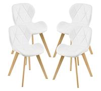 [en.casa] Set 4 Sedie con Rivestimento in Similpelle Trapuntata e Gambe in Legno di Faggio Sedie da Design Ergonomico per Sala da Pranzo Soggiorno Riunioni - Bianco