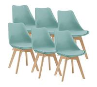 [en.casa] Set 6 Sedie con Gambe in Legno di Faggio e Scocca Rivestita in Similpelle Seduta Imbottita Design Ergonomico per Sala Pranzo Cucina Ufficio - Menta Verde