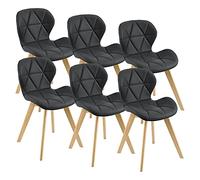[en.casa] Set 6 Sedie con Rivestimento in Similpelle Trapuntata e Gambe in Legno di Faggio Sedie da Design Ergonomico per Sala da Pranzo Soggiorno Riunioni - Nero