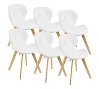 [en.casa] Set 6 Sedie con Rivestimento in Similpelle Trapuntata e Gambe in Legno di Faggio Sedie da Design Ergonomico per Sala da Pranzo Soggiorno Riunioni - Bianco