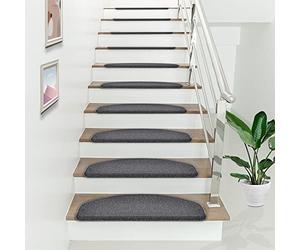[en.casa] Set da 15 Tappeti Coprigradini per Scale Interne 65 x 24 x 7 cm Antiscivolo con Retro Adesivo - Mezzaluna - Grigio Scuro