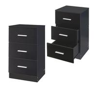 [en.casa] Set da 2 Comodini Tavolini Laterali con 3 Cassetti Cassettiere Camera da Letto Studio 66 x 37 x 34,5 cm Nero Lucido