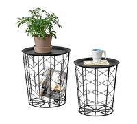 [en.casa] Set da 2 Tavolini a Forma di Cestello in 2 Misure Diverse con Piano Tondo Rimovibile 2 Tavolini da Salotto/Soggiorno Portaoggetti Contenitore in Metallo - Nero