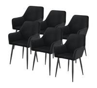 [en.casa] Set da 6 Sedie con Braccioli e Schienale 6 Poltrone per Sala Pranzo e Studio Poltroncine Moderne Imbottite Rivestimento in Effetto Velluto - Nero