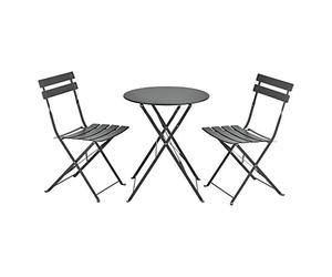 [en.casa] Set da Bistrot Pieghevole Tavolo a Piano Rotondo e 2 Sedie da Esterno Giardino Arredo Bistrò da Balcone Set da Caffè all'Aperto da Terrazza Patio - Acciaio/Grigio Scuro