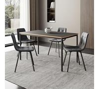 [en.casa] Set da Pranzo Tavolo a Piano Rettangolare 140 x 80 cm e 4 Sedie Imbottite Gambe in Acciaio Rivestimento in Velluto per Sala Soggiorno Cucina - Grigio Scuro