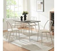 [en.casa] Set da Pranzo Tavolo con Piano Rettangolare 110x70 cm e 4 Sedie con Sedute Imbottite Rivestite in Similpelle Set per Cucina Sala - Grigio/Bianco