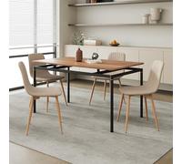 [en.casa] Set da Pranzo Tavolo con Piano Rettangolare 140x80 cm in Effetto Rovere con 4 Sedie Imbottite con Rivestimento in Tessuto Marrone Chiaro