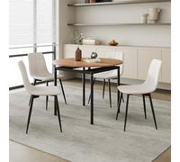 [en.casa] Set da Pranzo Tavolo con Piano Rotondo Ø100 cm Effetto Rovere e 4 Sedie Imbottite con Rivestimento in Tessuto Beige Set da Cucina Sala