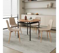 [en.casa] Set da Pranzo Tavolo con Piano Rotondo Ø100 cm in Effetto Rovere e 4 Sedie Imbottite con Rivestimento in Tessuto Marrone Chiaro