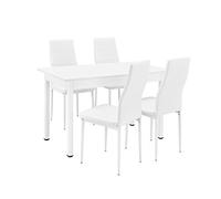 [en.casa] Set da Sala da Pranzo Tavolo 120 x 60 cm con 4 Sedie Impilabili Gambe in Acciaio e Rivestimento in Similpelle Set Elegante per Cucina Sala Ristorante - Bianco