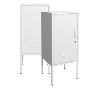 [en.casa] Set di 2 Armadietti in Acciaio Comodini con Anta e Serratura a Chiave Tavolini da Divano 82 x 35 x 35 cm - Bianco