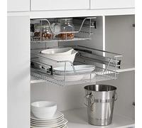 [en.casa] Set di 2 Cassetti Telescopici in Filo Metallico Cestelli Estraibili a Rete in Acciaio con Guide per Mobili Guardaroba Cucina Bagno Dispensa 47 x 44 x 14 cm