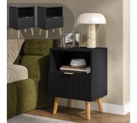 [en.casa] Set di 2 Comodini con Cassetto e Vano Aperto 55x40x30 cm Nero