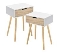 [en.casa] Set di 2 Comodini con Cassetto Tavolini Laterali per Divano Mobiletto da Notte 60 x 40 x 29,5 cm per Camera da Letto Soggiorno Corridoio Ingresso - Bianco/Effetto Rovere