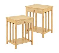 [en.casa] Set di 2 Comodini con Ripiano e Cassetto Mobiletti Notturni Rettangolari in Bambù Tavolini Laterali Bassi 51 x 40 x 35 cm - Colore Naturale