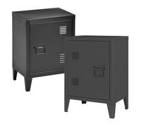 [en.casa] Set di 2 Comodini in Acciaio con Scomparto Chiuso con Anta Tavolino Laterale Mobiletto Notturno con Maniglia a Destra Sinistra Ingresso Ufficio 57 x 40 x 30 cm - Nero