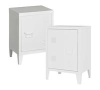 [en.casa] Set di 2 Comodini in Acciaio con Scomparto Chiuso con Anta Tavolino Laterale Mobiletto Notturno con Maniglia a Destra Sinistra Ingresso Ufficio 57 x 40 x 30 cm - Bianco