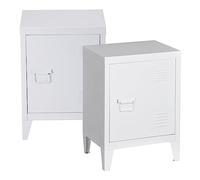 [en.casa] Set di 2 Comodini in Acciaio Coppia di Armadietti in Metallo con Scomparto Chiuso Anta con Grigile di Ventilazione e Chiusura Magnetica - Bianco
