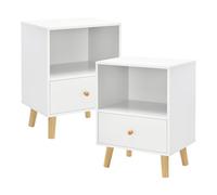 [en.casa] Set di 2 Comodini Moderni con Cassetto e Scomparto Aperto Tavolini Laterali per Divano Mobiletto da Notte Design Minimalista Scandinavo 54 x 40 x 30 cm Bianco