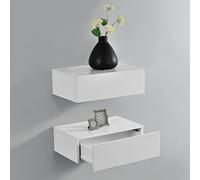 [en.casa] Set di 2 Comodini Sospesi Mensole da Parete con Cassetto Integrato Mobiletti Salvaspazio per Camera da Letto Ingresso Soggiorno 46x30x15 cm Bianco Opaco