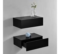 [en.casa] Set di 2 Comodini Sospesi Mensole da Parete con Cassetto Integrato Mobiletti Salvaspazio per Camera da Letto Ingresso Soggiorno 46x30x15 cm Nero Lucido