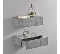 [en.casa] Set di 2 Comodini Sospesi Mensole da Parete con Cassetto Integrato Mobiletti Salvaspazio per Camera da Letto Ingresso Soggiorno 46x30x15 cm Effetto Cemento