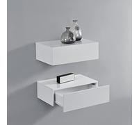[en.casa] Set di 2 Comodini Sospesi Mensole da Parete con Cassetto Integrato Mobiletti Salvaspazio per Camera da Letto Ingresso Soggiorno 46x30x15 cm Bianco Lucido
