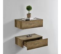 [en.casa] Set di 2 Comodini Sospesi Mensole da Parete con Cassetto Integrato Mobiletti Salvaspazio per Camera da Letto Ingresso Soggiorno 46x30x15 cm Effetto Legno