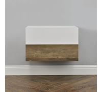 [en.casa] Set di 2 Comodini Sospesi Mensole da Parete con Cassetto Mobiletti Salvaspazio per Camera da Letto Ingresso Soggiorno 46x30x15 cm Effetto Legno/Bianco Opaco