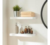 [en.casa] Set di 2 Mensole da Muro 40x17x4 cm Consolle Portaoggetti da Parete Mensole Sospese con Fissaggio Nascosto Ideali per Soggiorno Cucina Bagno - Bianco