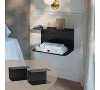 [en.casa] Set di 2 Mensole in Metallo Consolle da Parete con 2 Ripiani Comodini Sospesi a Forma di C in Stile Industriale 40x23x23cm Nero