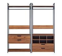 [en.casa] Set di 2 Mobili Organizzatori Guardaroba con Barre Appendiabiti Ripiani Scomparti e 4 Cassetti Mobili Porta Abiti per Camera da Letto Cabina Armadio - Nero/Effetto Noce