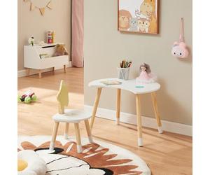 [en.casa] Set di 2 Mobili per Bambini Scrivania e Sedia con Schienale a Forma di Stella per Cameretta Area Gioco Tavolino a Mezzaluna a Misura di Bimbi - Bianco/Naturale
