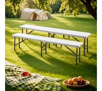 [en.casa] Set di 2 Panche Pieghevoli per Giardino Picnic Campeggio Panche da Birra Portatili per Eventi all'Aperto 180 x 25 x 43 cm Bianco