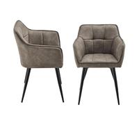 [en.casa] Set di 2 Poltrone Sedie per Sala Pranzo Studio Poltroncine con Braccioli e Schienale Poltrone in Stile Trapuntato Rivestimento in Tessuto Effetto Velluto - Color Tortora