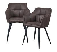[en.casa] Set di 2 Poltrone Sedie per Sala Pranzo Studio Poltroncine con Braccioli e Schienale Poltrone in Stile Trapuntato Rivestimento in Tessuto Effetto Velluto - Marrone Scuro