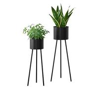 [en.casa] Set di 2 Portapiante Rotondi in Metallo con Coprivasi Piedistalli a Treppiede per Piante Vasi in Misure Diverse Stand Porta Fiori - Nero