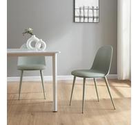 [en.casa] Set di 2 Sedie da Sala Pranzo Coppia di Sedie in Plastica con Cuscino Similpelle Imbottito Gambe in Metallo Carico max 130 kg - Verde Grigiastro